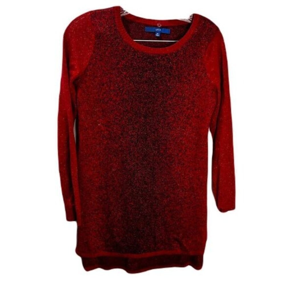 Apt. 9 Red & Black Metallic Shimmer Tunic Knit‎ Sweater XS